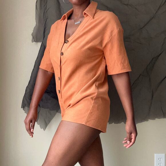 Vestique Orange Short Sleeve Collared Button Down Romper Size Small - Picture 2 of 12